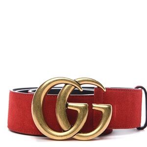 Elegant Red Suede Belt with Gold Floral Accent